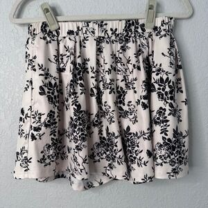 Cider White Black Floral Ribbed Knit Wide‎ Leg Shorts Skirt Look Pockets Large